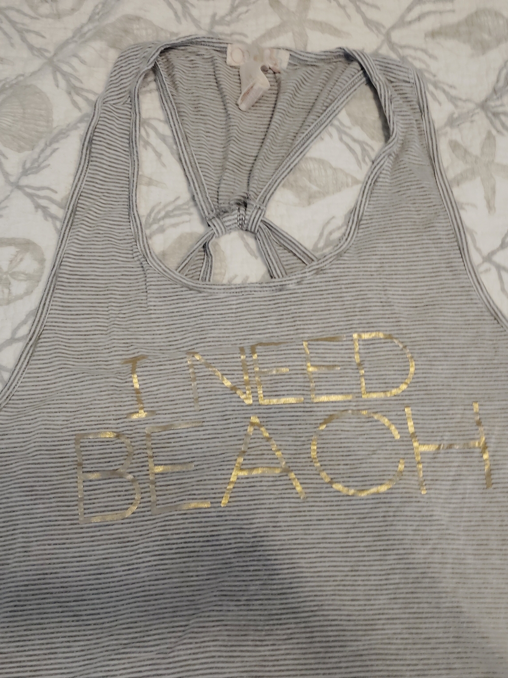OP Women’s Gray Striped Swim Coverup with Gold “I NEED BEACH” Foil
